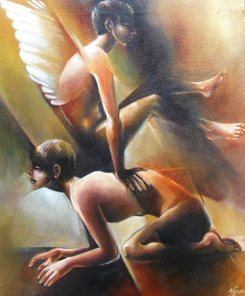 Acrylic on Canvas painting titled Angels Playing
