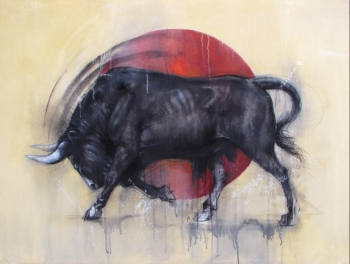 Mixed media on canvas painting titled A Magnificent Bull III
