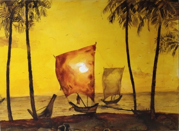 Watercolor on paper painting titled A Sunset in Gold