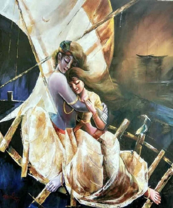Oil & Acrylic on Canvas painting titled Nouka Bilash