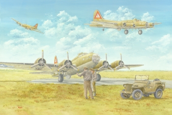 Oil on Canvas painting titled Busy Day at RAF Molesworth
