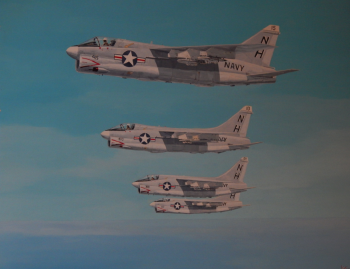 Acrylic on Illustration Board painting titled Vought A7 Corsair  