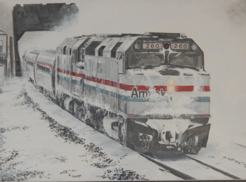 Acrylic on Illustration Board painting titled The Patriot - Amtrak