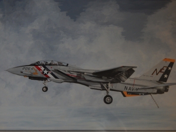 Acrylic on Illustration Board painting titled F14 Tomcat - Setting The Trap