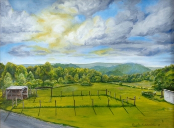 Oil on canvas painting titled Farm on Rocky Gap Road