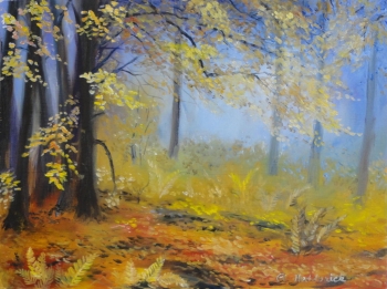 Oil on wood painting titled Polish Forest Dreams