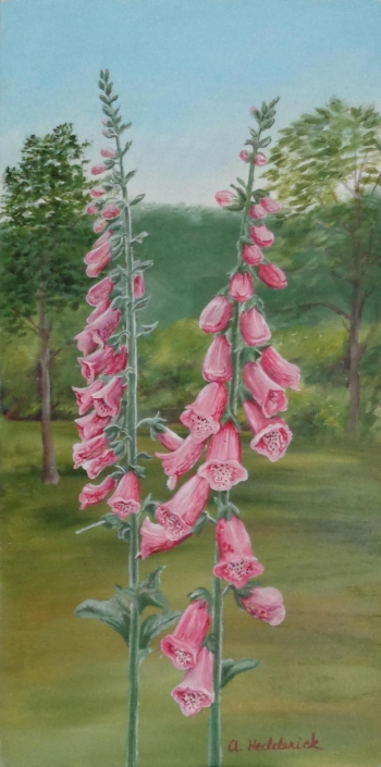 Oil on wood painting titled Foxglove