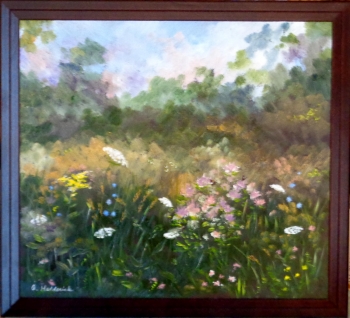 oil on wooden panel painting titled Wildflowers of Late Summer