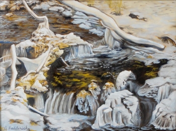 Oil on wood painting titled Ice and Flowing Water