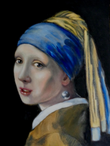 oil on canvas painting titled Girl with a Pearl Earring after Vermeer