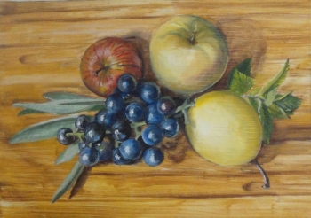 oil on wood painting titled Fruit of October still life
