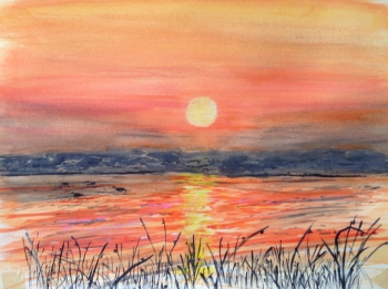 Watercolor on Paper painting titled Sunset on the Bay