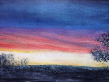 Watercolor on Paper painting titled Candy Corn Sunset