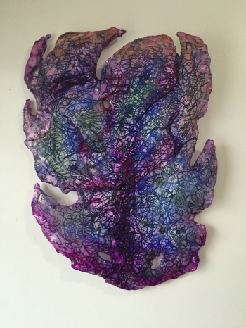 Alcohol ink,modge podge on plastic melted onto wireframe painting titled Octopus Flower