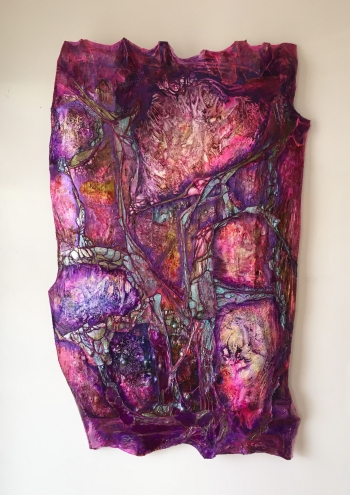 Acrylic, alcohol ink on plastic melted on wire frame painting titled Candy-Coated