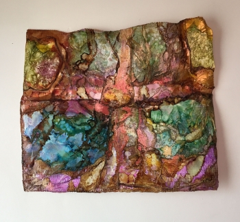 Alcohol ink,acrylic paint on plastic on wire frame. painting titled Treasure