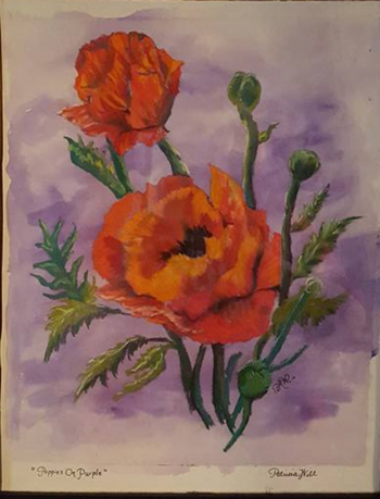 Soft Pastel on UArt 600 painting titled Poppies On Purple