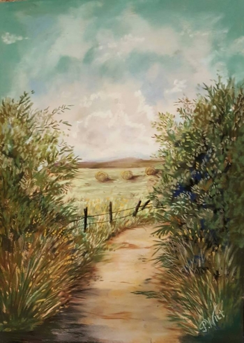 Soft Pastel on Uart 500 painting titled The Hay Field