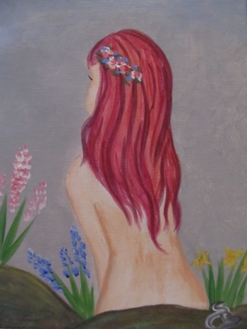  painting titled Girl in the garden