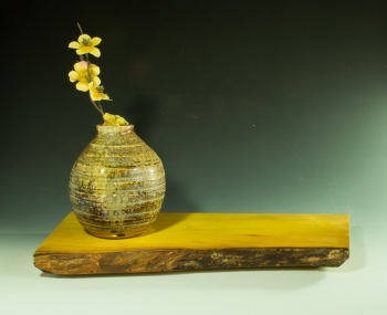 Stoneware & Osage Orange Wood painting titled Wood Fired Vase on Wood Tray