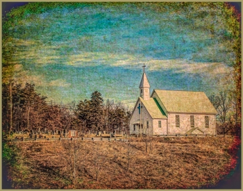  painting titled Piney Plains Church