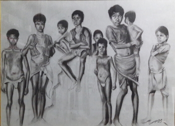 Charcoal on paper painting titled Composition