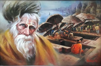 Acrylic on Canvas painting titled Benaras