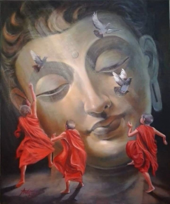 Acrylic on Canvas painting titled Buddha - III
