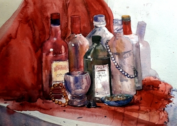Watercolour on handmade paper.      painting titled Stillife 