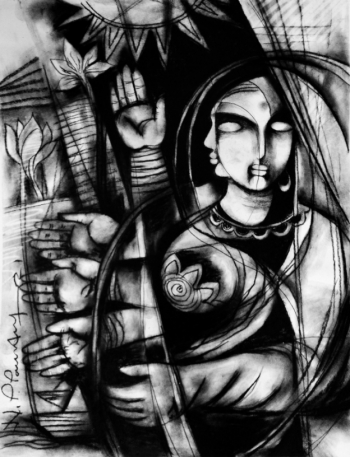 Charcoal on paper painting titled Power of women - C