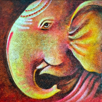 Acrylic on fiber plate painting titled Ganesha 