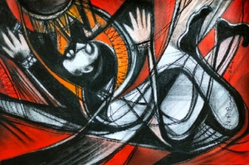 Charcoal and Acrylic on paper painting titled Ambition