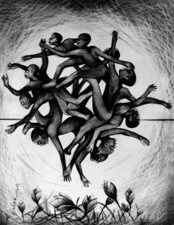 Charcoal on paper painting titled Circle of life