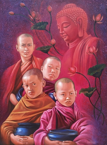 Oil on canvas painting titled Hidden Buddha