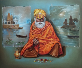 Oil on canvas painting titled Sadhu